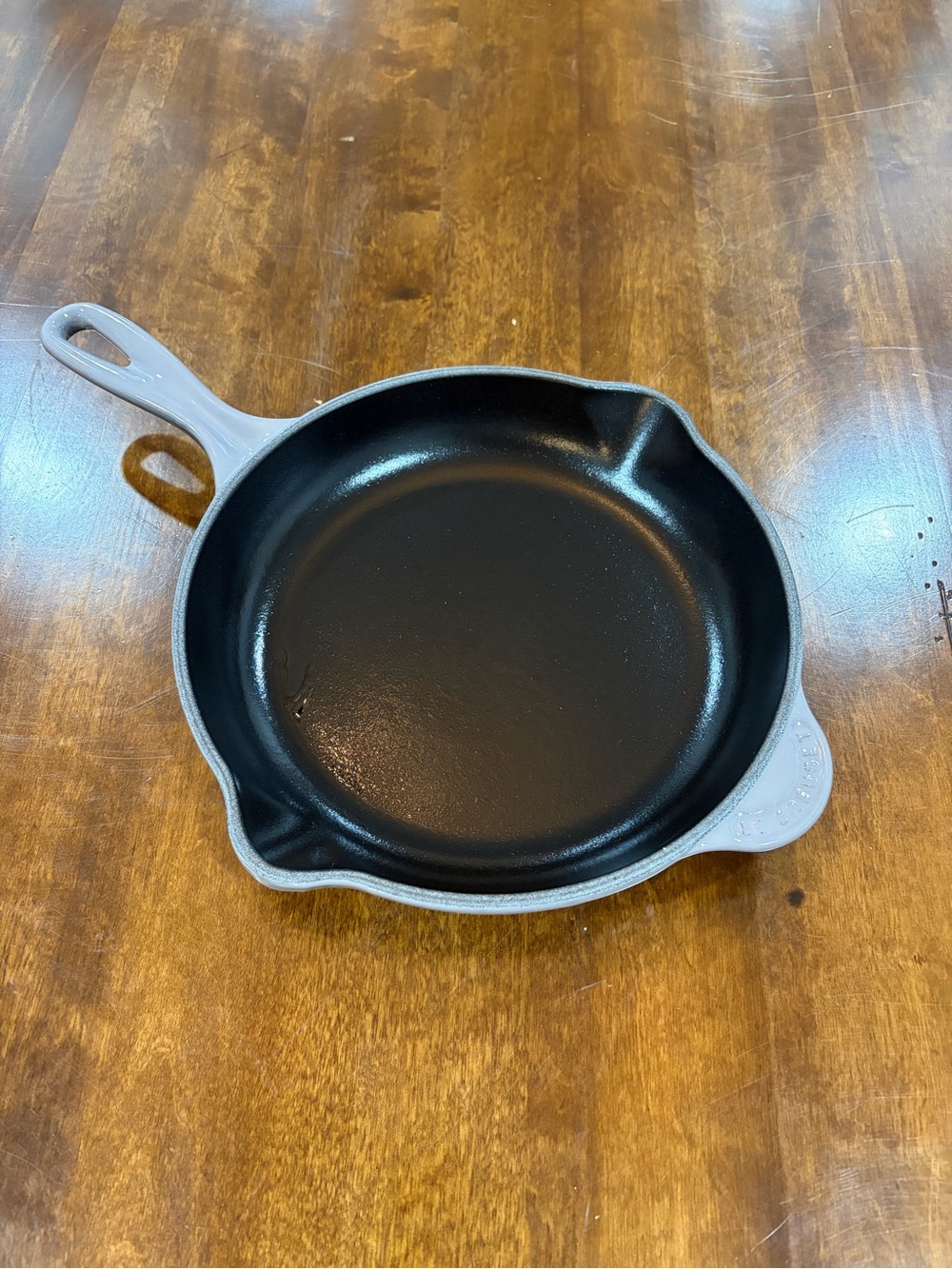 Le Creuset Gray Enamel Cast Iron Skillet with Dual Pour Spouts